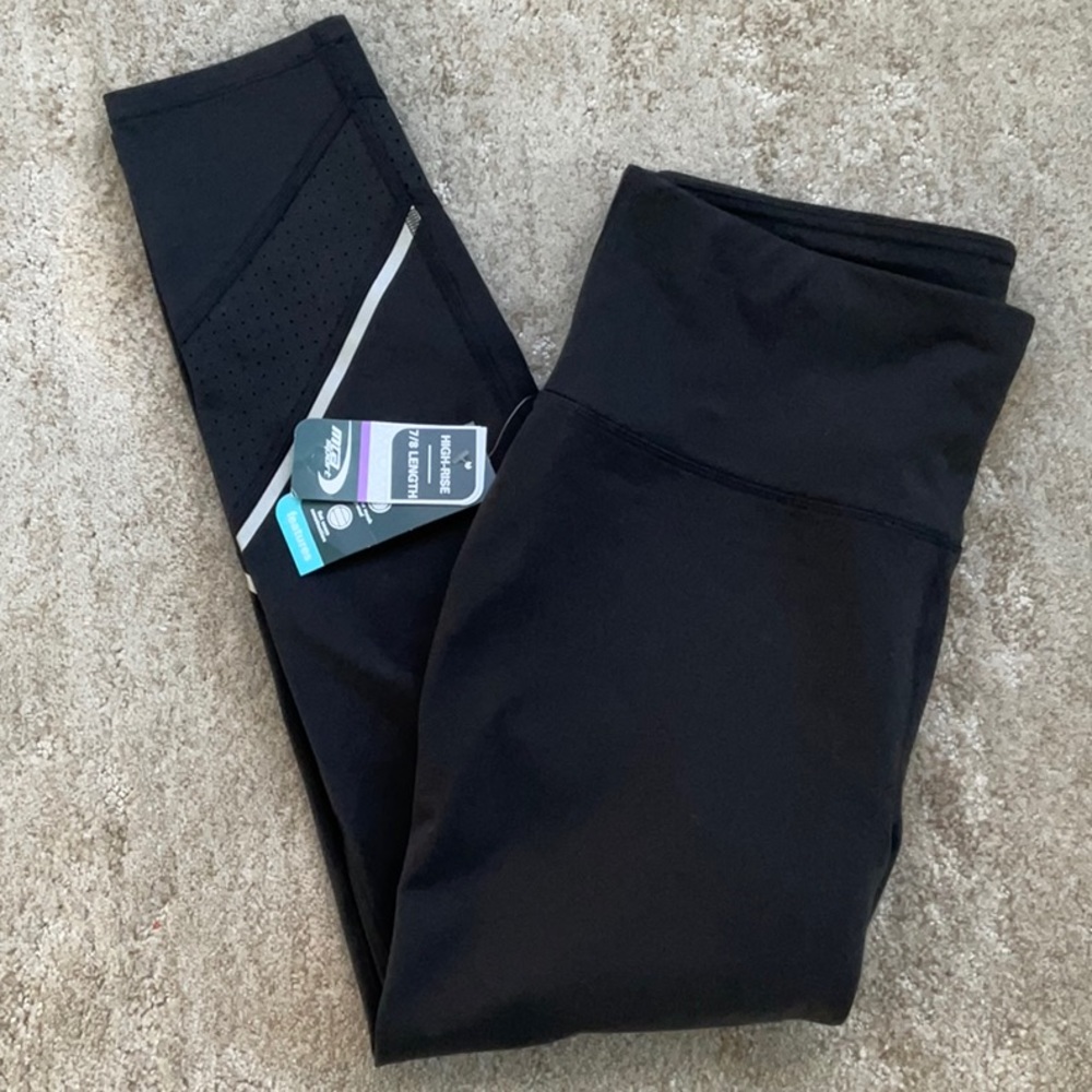 NWT MTA Sport 7/8 Length Black High Rise Mesh Panel Leggings Size L Sporty